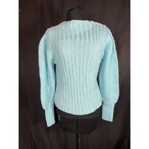 Vintage 80's Aqua Puffy Sleeve Sweater, Currants by Jeri-Jo Medium - Picture 3 of 7